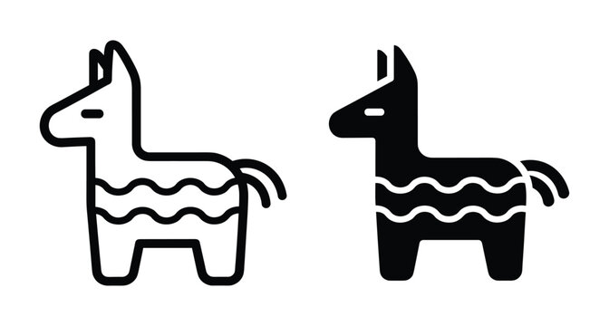 Mexican pinata llama icon set with outline and solid versions for party celebration events and traditional holiday festival design elements