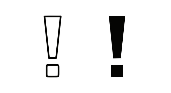 Vector illustration of exclamation mark icon set, outline and solid style on a transparent background