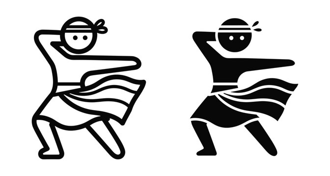 Traditional cultural dance stick figure icon set featuring a performer in dynamic pose wearing headband and ethnic skirt for heritage celebration