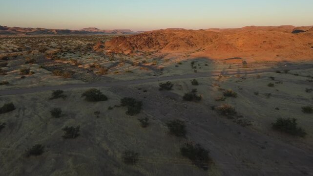 Namibian landscape, drone flight over the arid African savannah