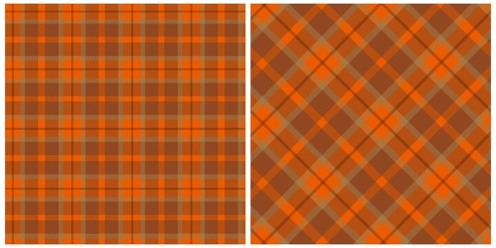 Brown and orange plaid seamless pattern set