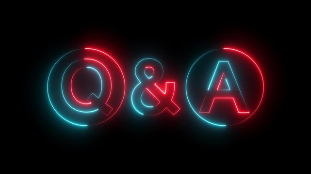 Neon q and a letters with glowing blue and red light effects on a dark background for questions and answers support concept