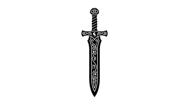 Ornate Celtic Sword Silhouette, Medieval Weapon, Ancient Warrior Blade Icon