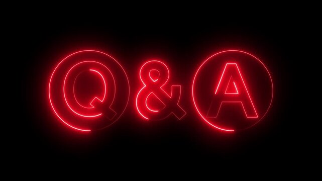 Bright glowing neon red q and a letters in circles for frequently asked questions concept