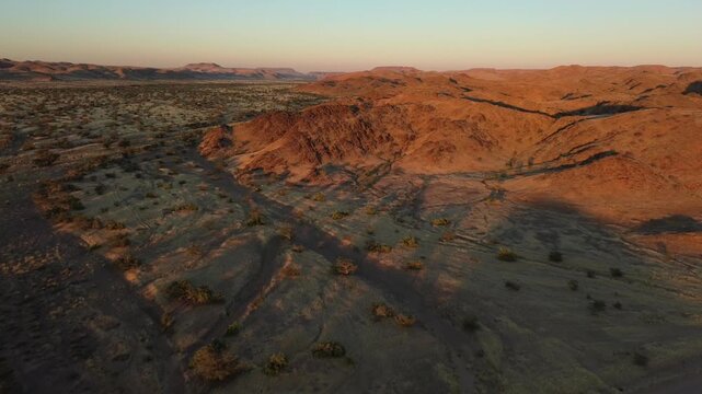 Namibian landscape, drone flight over the arid African savannah