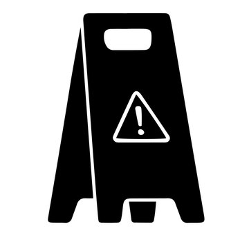 Warning sign icon for wet floor and slip hazard alert with cleaning maintenance silhouette business