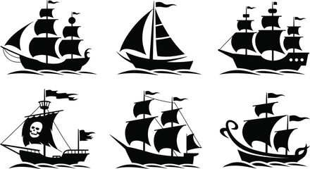 Nautical sailing ship silhouette icon set © Ahamedpicu
