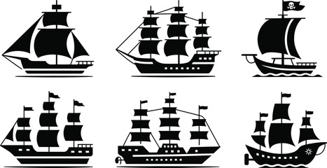 Nautical sailing ship silhouette icon set © Ahamedpicu