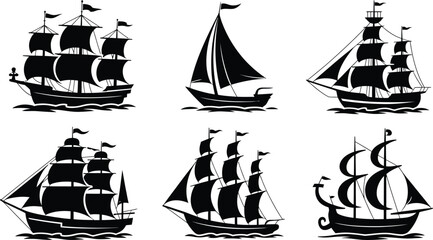 Nautical sailing ship silhouette icon set © Ahamedpicu