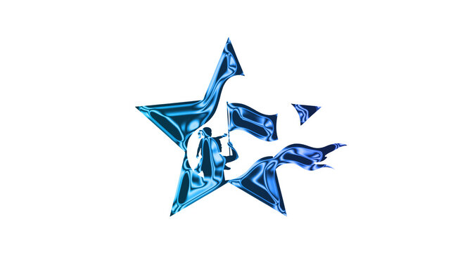 Shattered blue star fragments fall against a transparent background