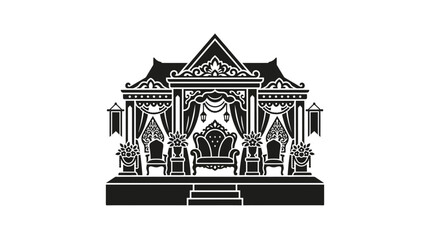 Fototapeta premium Ornate Wedding Stage Decoration with Chairs and Canopy