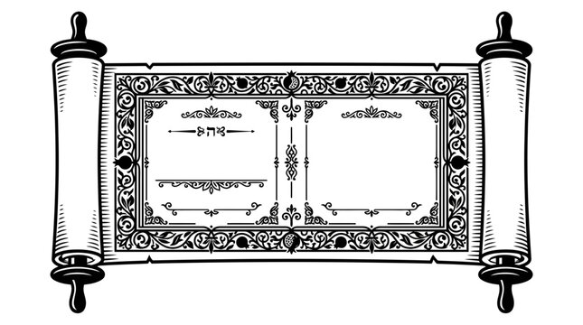 Ornate Torah Scroll with Decorative Border and Blank Space