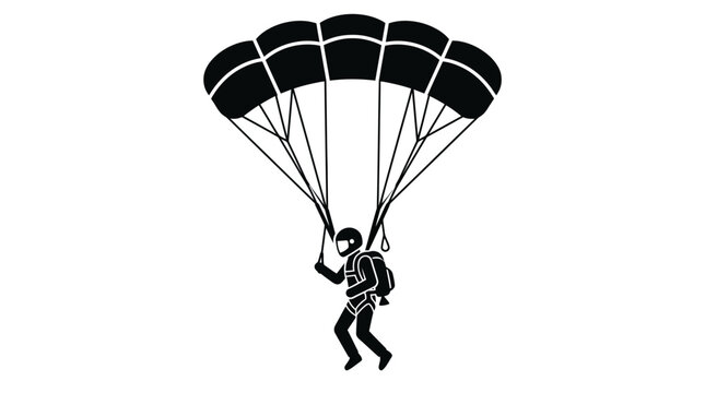 Parachutist Icon, Skydiver Silhouette with Open Parachute, Extreme Sports Vector Art