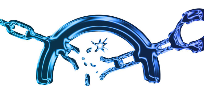 Breaking free from handcuffs on a transparent background with shackles