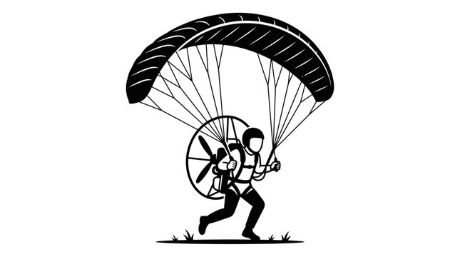 Paramotor Pilot Running with Parachute and Propeller