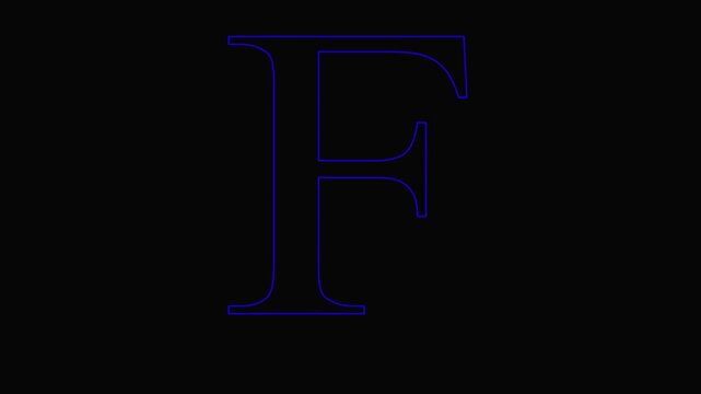 Blue Neon Letter F Animation on Dark Background