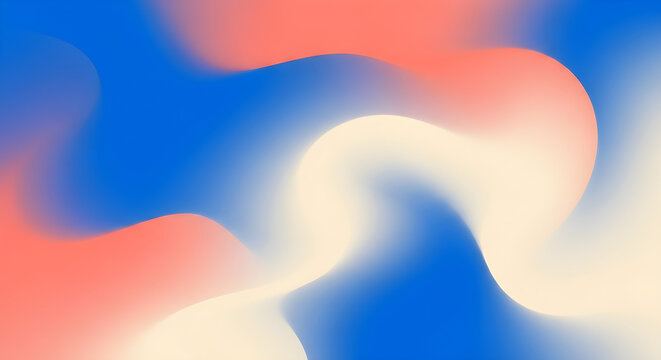 Abstract blob gradient background with soft organic morphing color shapes in vivid electric blue, warm coral, and pale ivory. Modern web design inspired fluid art for tech and branding use.