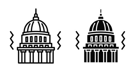 Fototapeta premium Capitol building icon set showing earthquake shaking effect representing political instability government crisis or natural disaster impact on state architecture