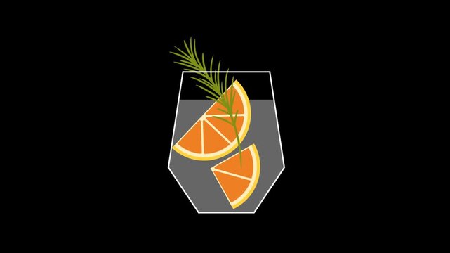 Animated Tropical Orange Cocktail Drink with Palm Leaf on Transparent Background Seamless Loop Motion Graphic