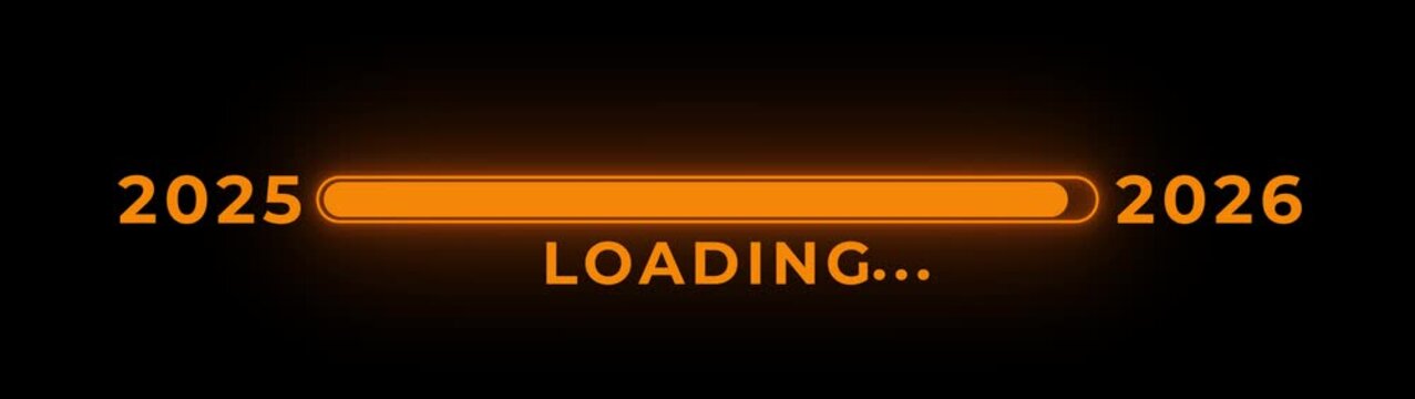 New year 2026 loading bar animation Year changing from 2025 to 2026. Loading bar from 2025 to 2026 new year transfer animation. Almost reaching New Year on black background.4k motion graphics video