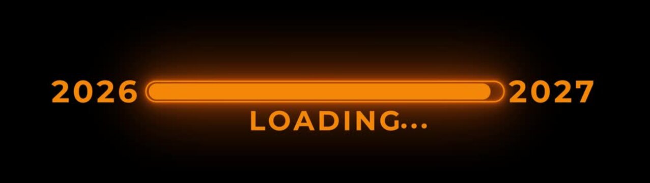 New year 2027 loading bar animation Year changing from 2026 to 2027. Loading bar from 2026 to 2027 new year transfer animation. Almost reaching New Year on black background.