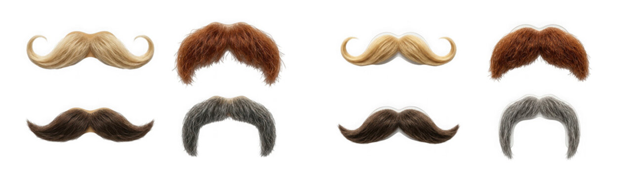 Set of various mustache styles isolated on transparent background