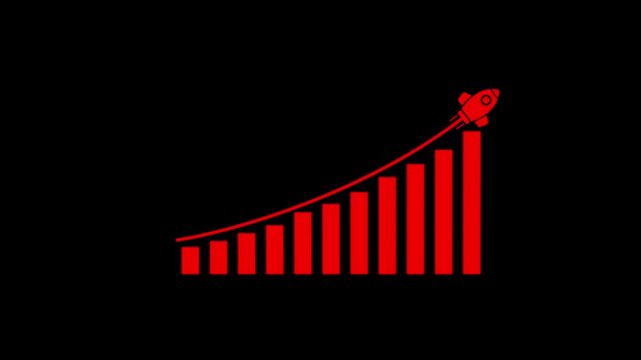 Arrow Rising On Graph With rocket Sale Symbols. Abstract business growth and graph chart icon animation background.4k motion graphics video animation