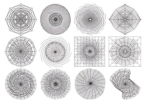 Set of abstract geometric spiral patterns