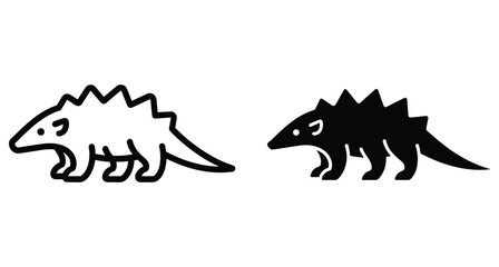 Fototapeta premium Pangolin icon set featuring outline and solid silhouette designs of a scaly anteater for wildlife conservation and animal nature branding