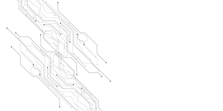 Abstract Futuristic Circuit Board Lines, Digital Technology Network Connections, Clean White Background Vector Art