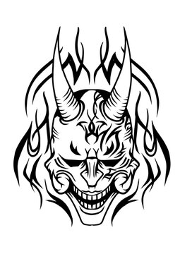 Hannya Mask Black and White Tattoo Style Illustration