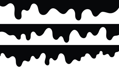 Fototapeta premium Black Dripping Liquid Slime and Paint Smudge Borders Set Monochrome Flowing Splatter Waves Flat Vector Illustration
