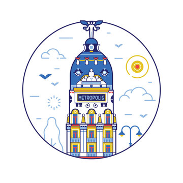 Edificio Metropolis Circle Icon in Line Art