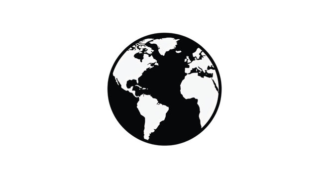 Black and white earth globe icon.