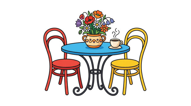 Colorful chairs and table setting.