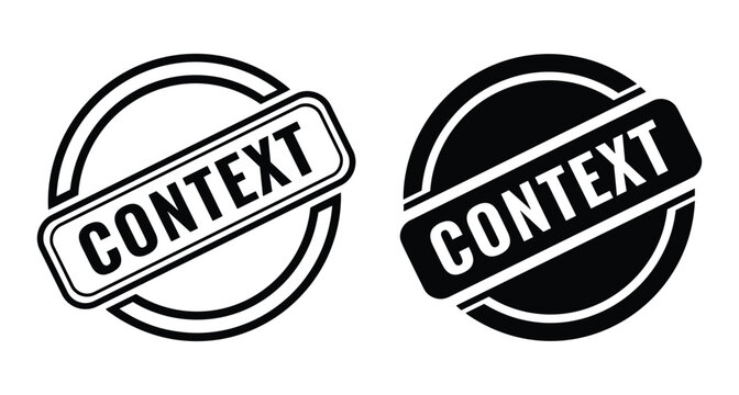Context stamp icon set with round rubber seal design for business documentation verification and information relevance marking in black and white