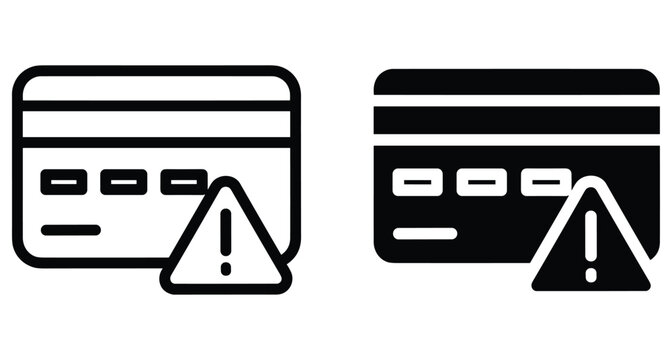 Credit card warning icon set showing payment error alert notification declined transaction security risk fraud detection and financial problem symbols