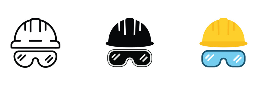 Hard Hat with Goggles Icon Representing Construction Safety Helmet, Protective Gear, Industrial Worker Protection, and Safety Compliance Equipment, vector design