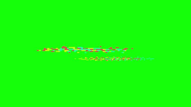 Glitch effect on green screen background with distorted digital noise