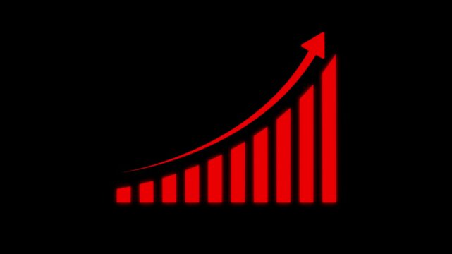 Neon business graph icon animation . neon business graph icon animation business report presentation growth bar. growth bar chart line finance stock marketing success profit trend up and down arrow. 