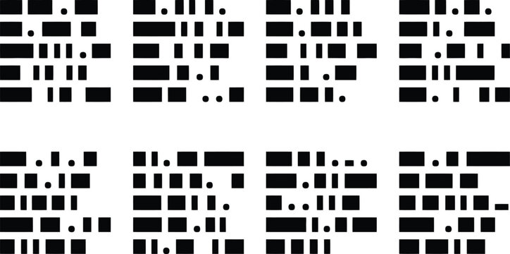 Abstract Morse Code Pattern Vector, Minimalist Black and White Encrypted Message Blocks, Secret Communication Graphics for Tech and Security Design