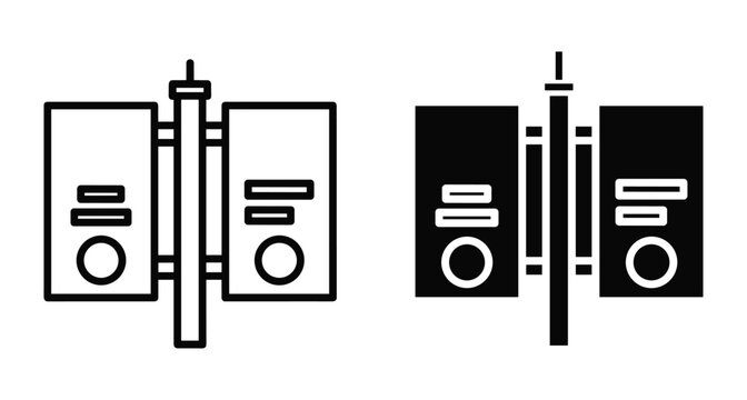 Street banner icon set featuring vertical outdoor advertising flags on a pole for marketing promotion and city branding display