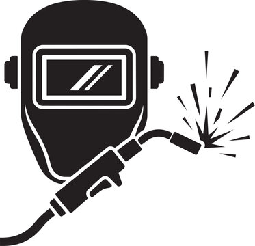 welding helmet and welding torch icon industrial welder vector illustration