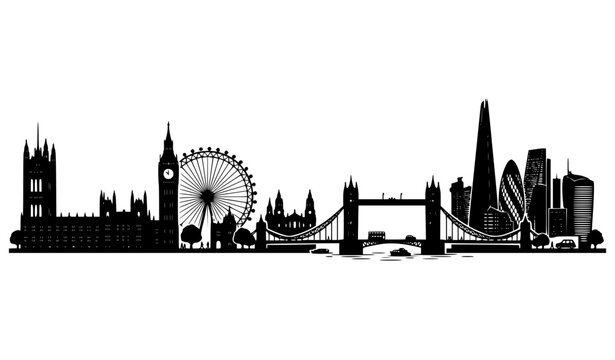 London landmark skyline silhouette vector set historic and modern architecture isolated on white