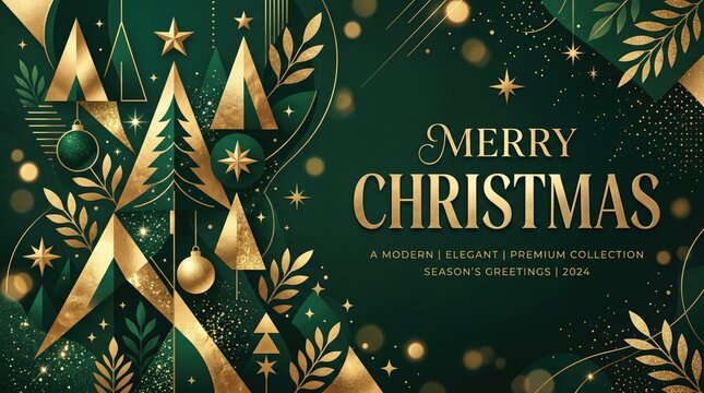 Merry Christmas Day 2026 abstract Background Elegant modern christmas greeting card with gold trees and festive decorations