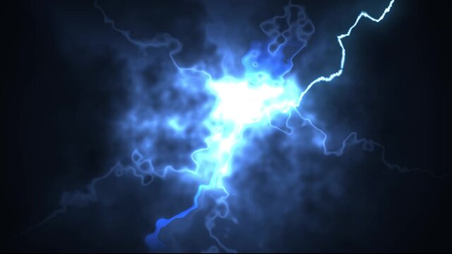 Powerful electric lightning striking animation on back background, Strong thunder lights, energy burst line rays, luminous blue electric lines force 4K video