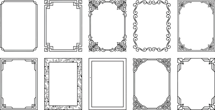 Set of vintage decorative frames and borders isolated on white background