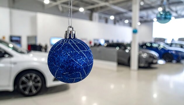 Blue balloon on white car in parking garage.