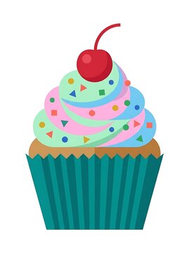 Colorful cupcake with strawberry topping decoration.
