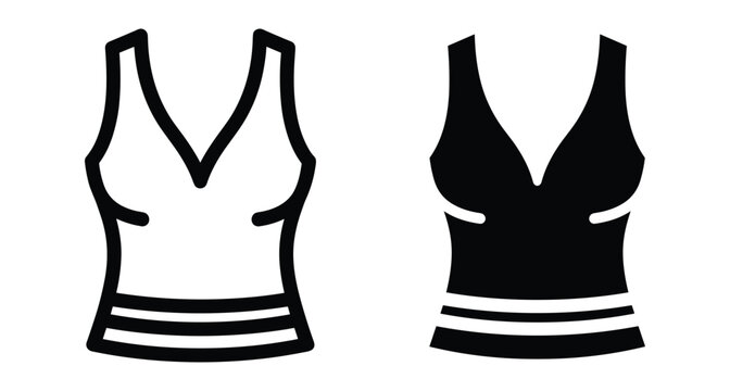 Women tank top camisole sleeveless shirt vest apparel clothing icon set outline and solid silhouette vector illustration for fashion design